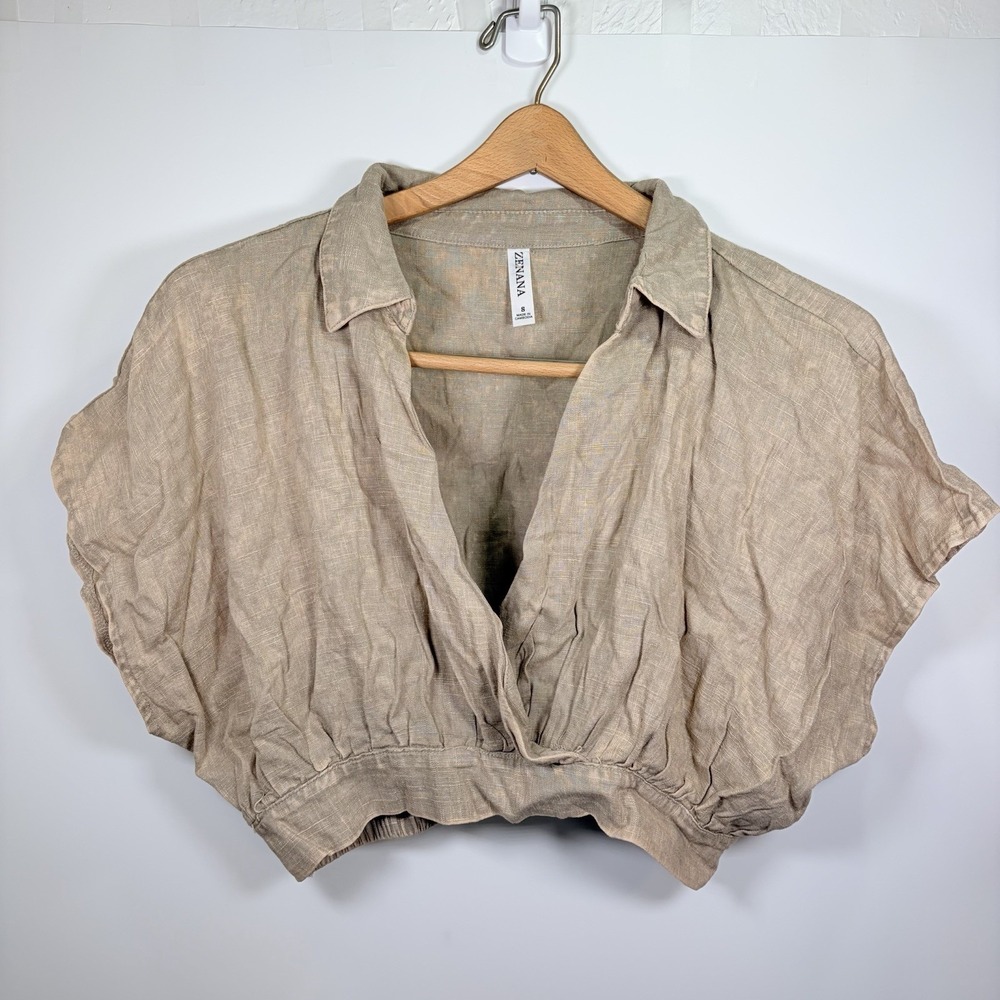 Zenana Outfitters Natural Linen / Rayon Crop Top.